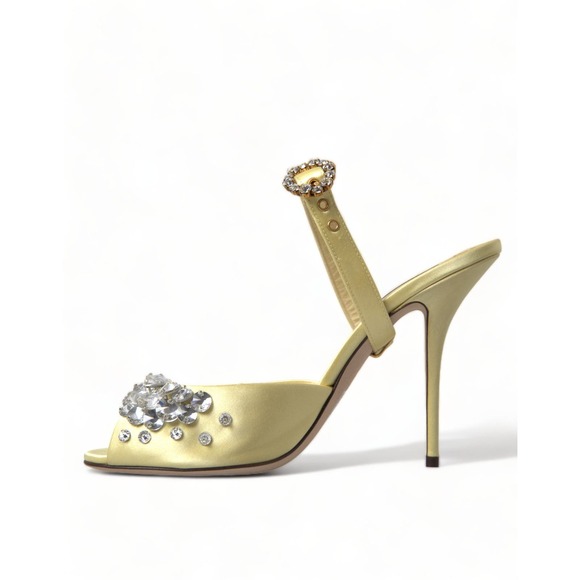Dolce & Gabbana 105mm Embellished Satin Sandals in Light Yellow Sz 35 Sz 5